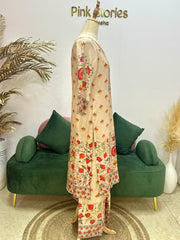 Crepe Silk Digital Print Salwar Suit- Beige Cream