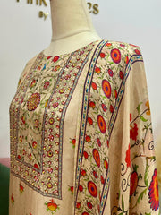 Crepe Silk Digital Print Salwar Suit- Beige Cream