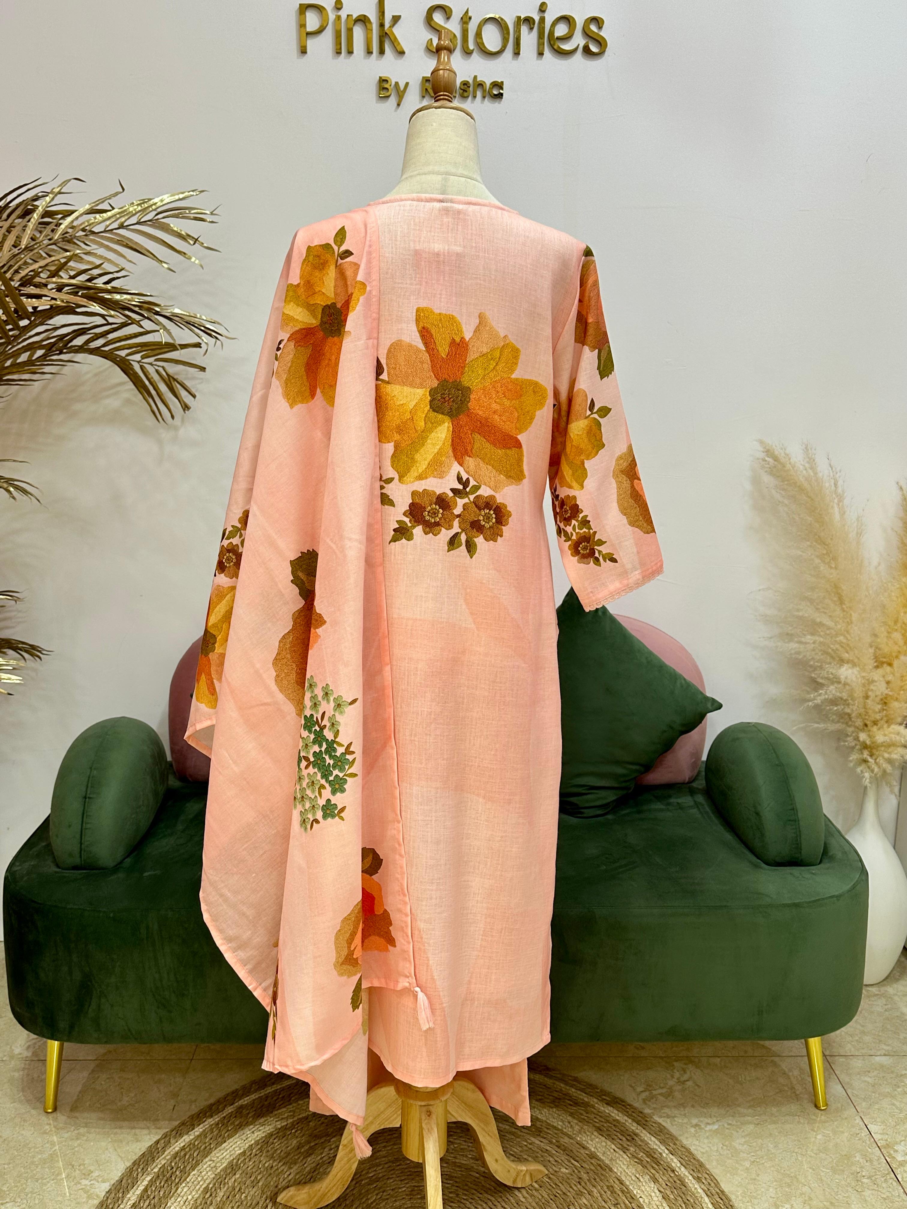 Digital print linen salwar suit- Peachy pink