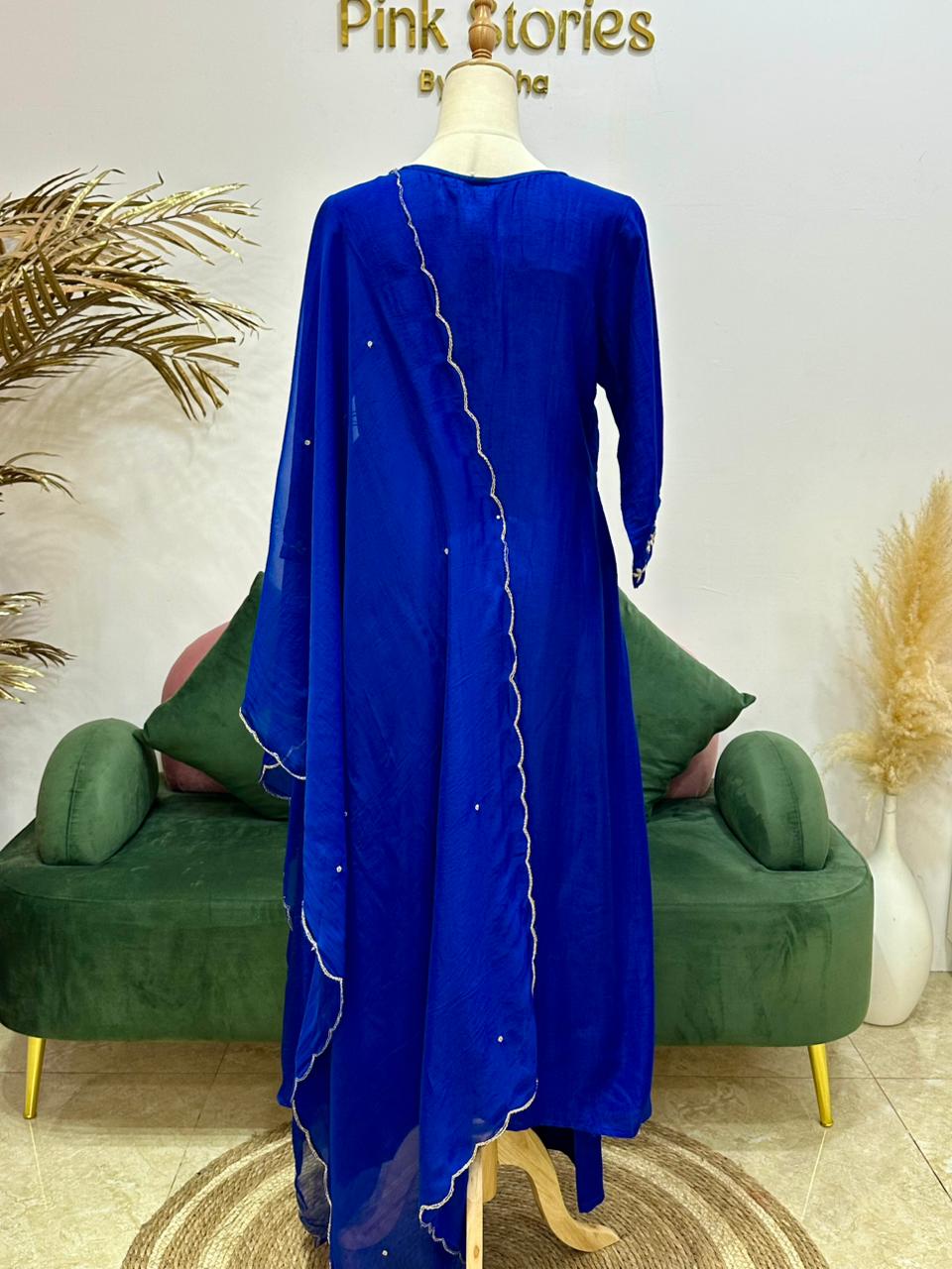 Handworked A-line suit- royal blue