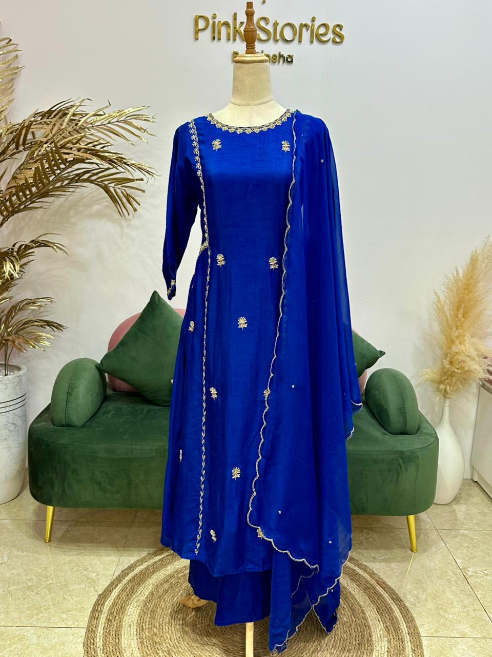 Handworked A-line suit- royal blue