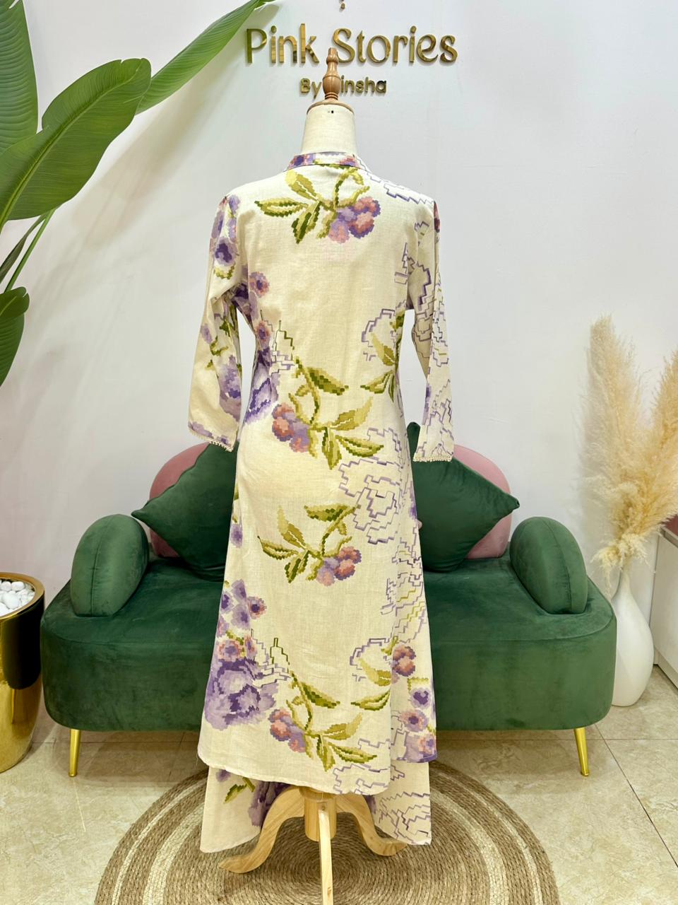 Printed 2Pc Cotton Flex Co-Ord Set- Lavender