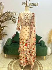 Crepe Silk Digital Print Salwar Suit- Beige Cream