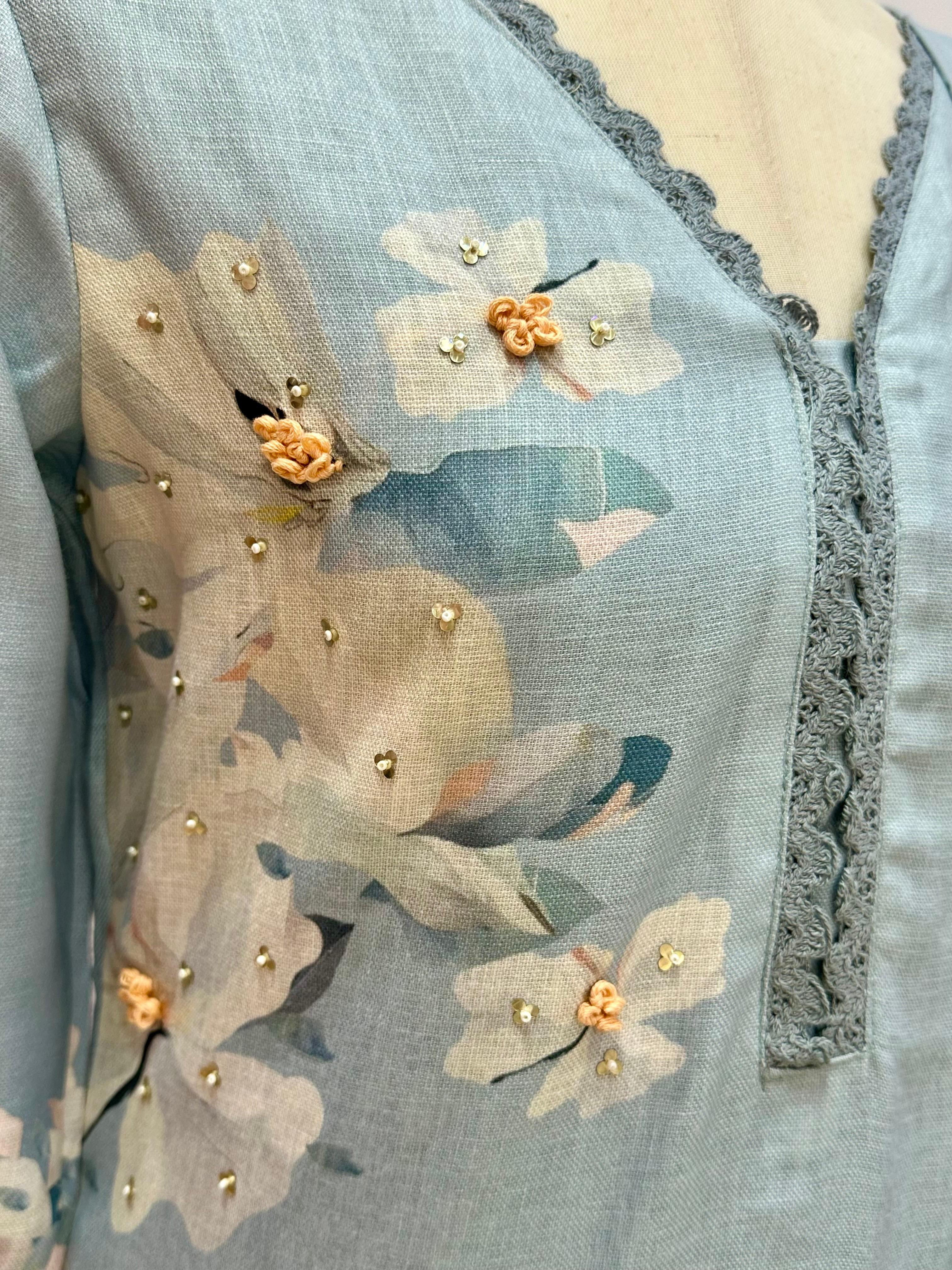 Digital print linen salwar suit- Powder blue