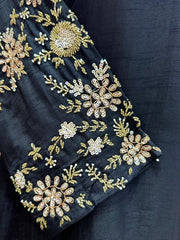 Handworked Raw Silk A-line Suit- Black