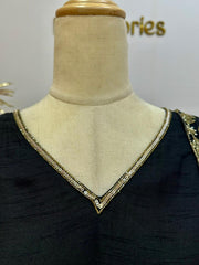 Handworked Raw Silk A-line Suit- Black