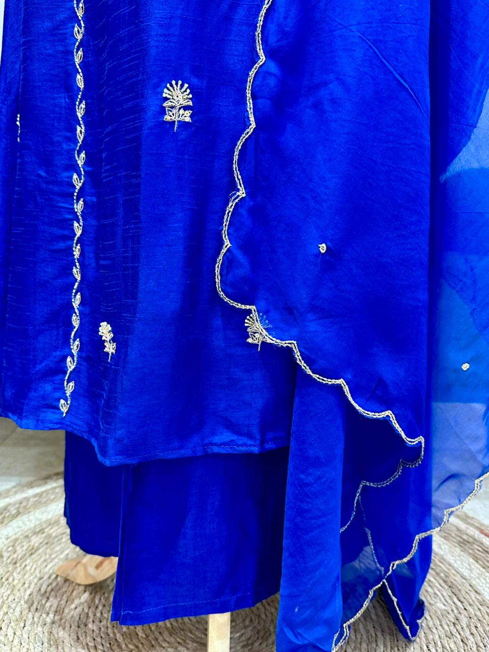 Handworked A-line suit- royal blue