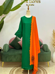 Green Kaftan Suit with Contrast Dupatta
