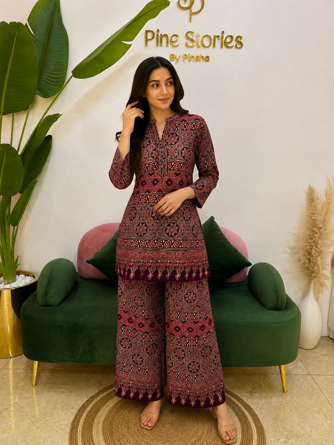 Wine Ajrakh Print 2PC Modal Muslin Co-Ord Set