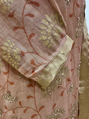 Handworked Mul Chanderi A-line Suit- Peach