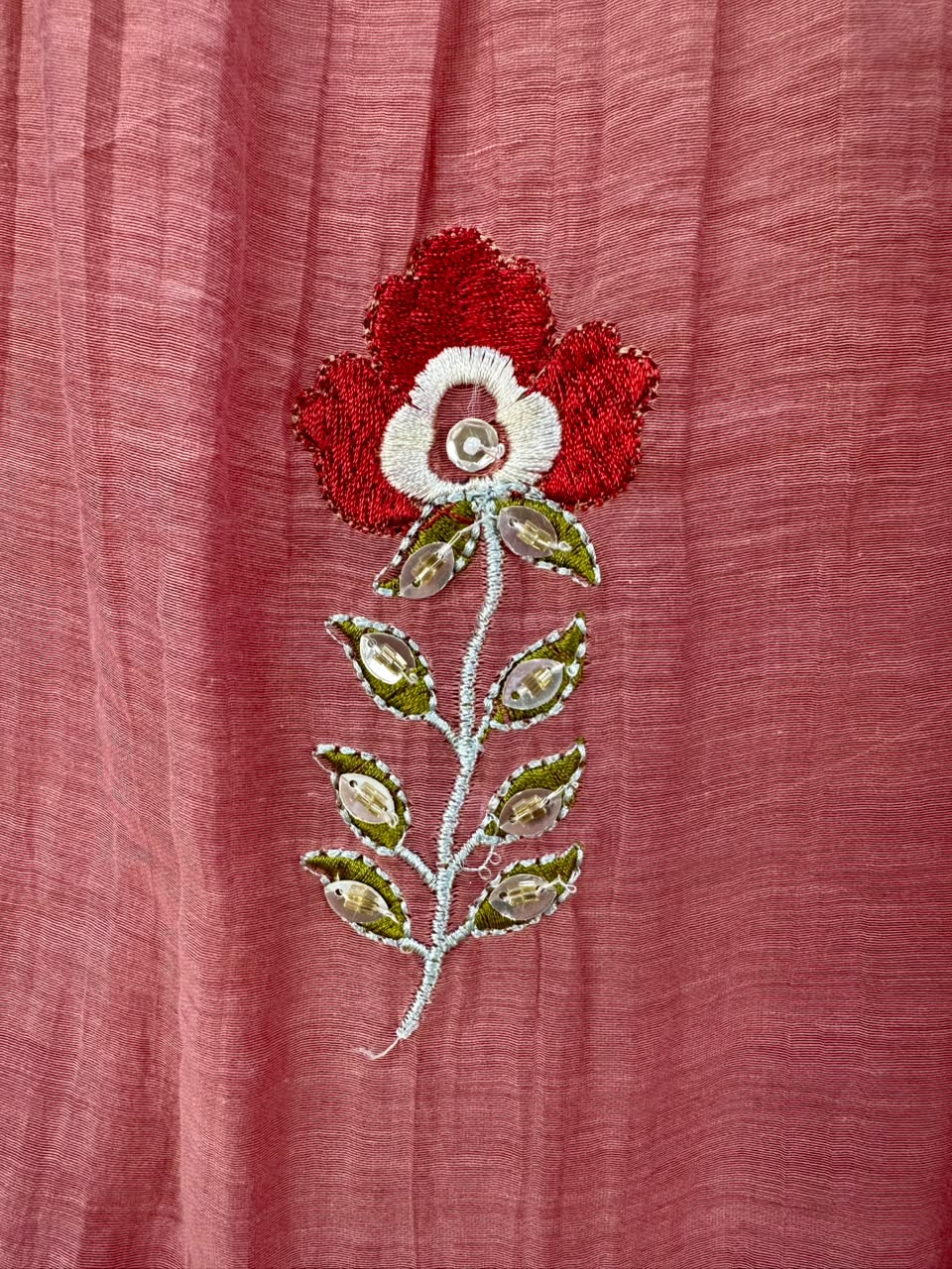 Embroidered Mul Chanderi A-line Suit- Peach