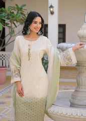 Ombre Shaded Schiffli Cutwork Salwar Suit- Cream and Green