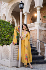Embroidered Wrinkle Rayon Anarkali Set – Yellow