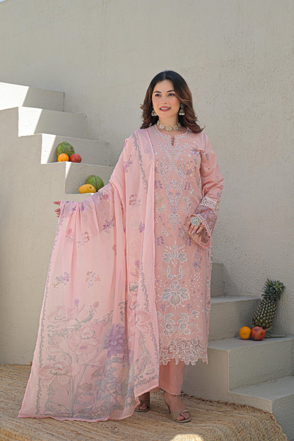Embroidered 3pc salwar suit- pastel pink