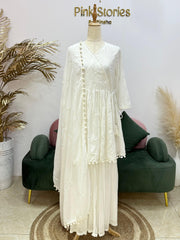 White Mul Cotton Angrakha Sharara Set
